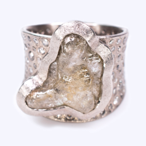 Photo of Todd Reed One of a Kind Ring rough diamond pale yellow with inset melee front straight on view 2